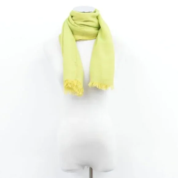 Hermes Chiffon Fringe Shawl Scarf Silk Light Green Yellow Clothing